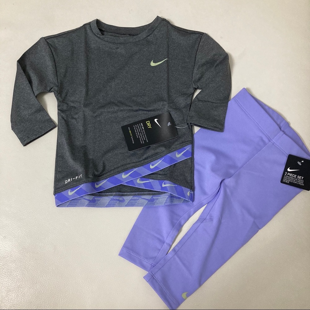 Nike active performance super cute purple long sleeve  top leggings set 4032